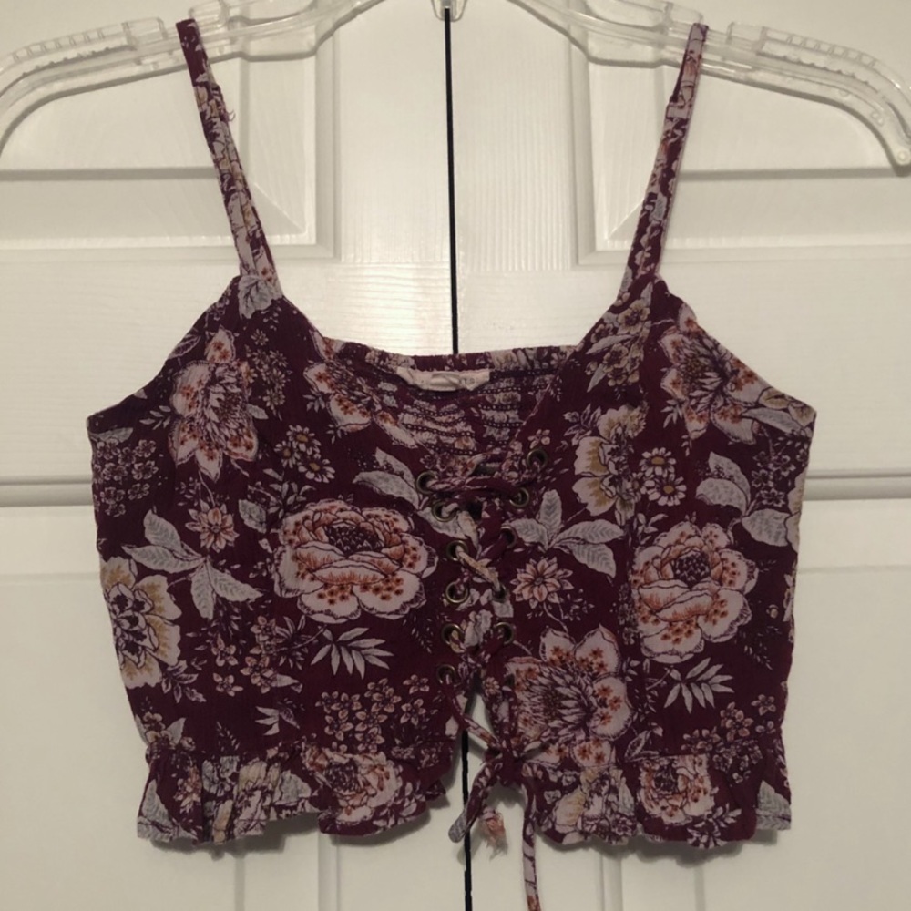 Cute Crop Tank Top Floral Print XS